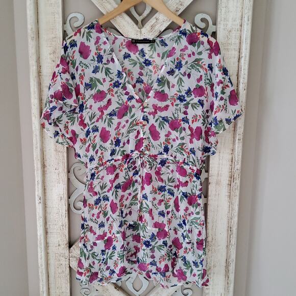 Vix Paula Hermanny Clover Agatha Gathered Drawstring Woven Coverup in Floral - Picture 7 of 13